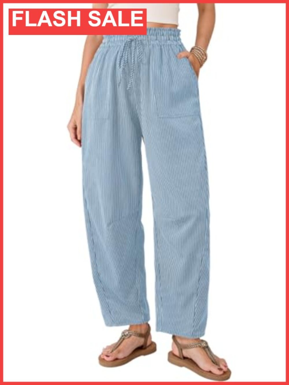 Striped Wide Leg Barrel Pants High Rise Paperbag Waist Casual Trousers